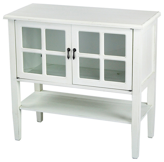 2 Door Console Cabinet Paned Glass Inserts And Shelf Mdf Wood
