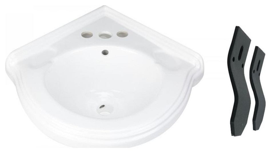 White Corner Wall Mounted Bathroom Sink Portsmouth 22" with Overflow