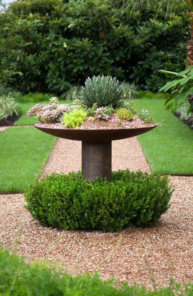 Inspiration for a contemporary full sun garden in Austin with with raised garden bed and gravel.