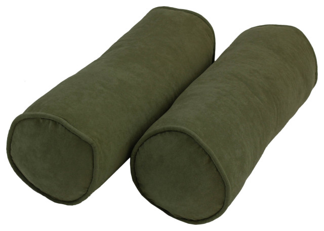 20"X8" Double-Corded Solid Microsuede Bolster Pillows, Set of 2, Hunter Green