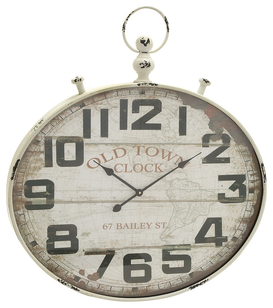 White Vintage Metal Wall Clock 92225 Farmhouse Wall Clocks by Brimfield & May Houzz