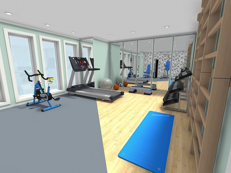 Modern multipurpose gym with green walls.