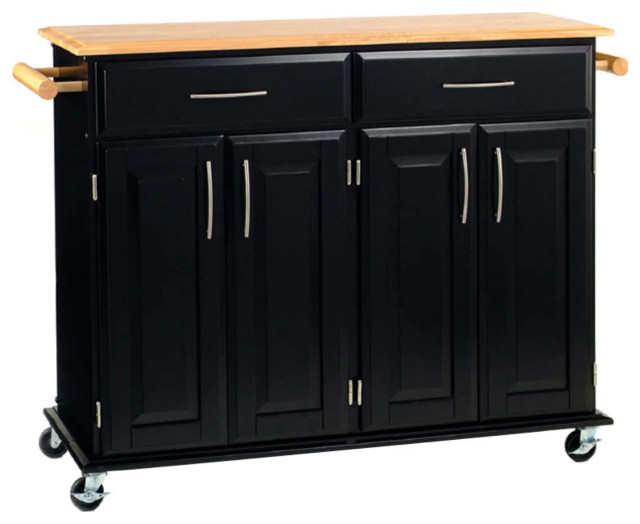 Contemporary Kitchen Cart, Natural Wood Top & Cabinets With Curved ...