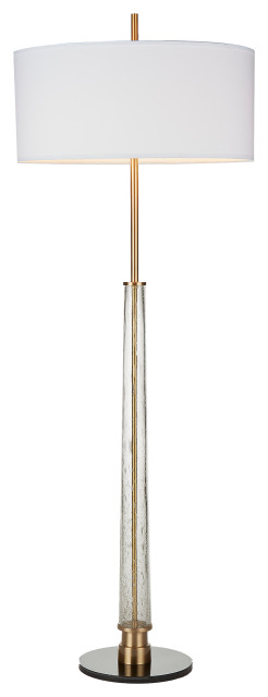 Sleek Modern Seeded Glass Floor Lamp White Gold Brass Minimalist Elegant