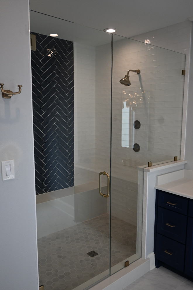 Navy & White Bathroom Transitional Bathroom Dallas by