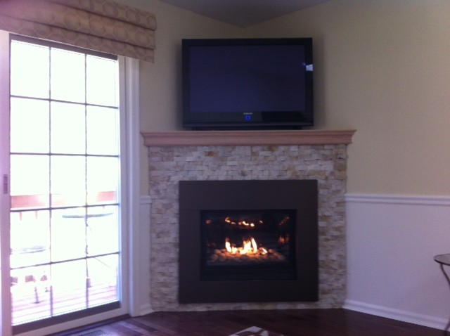 New Gas Fireplace, mantel and stonework, Greenport, NY
