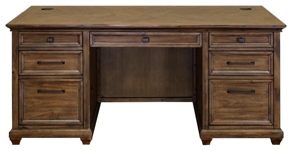 Traditional Wood Double Pedestal Executive Desk Fully Assembled Brown