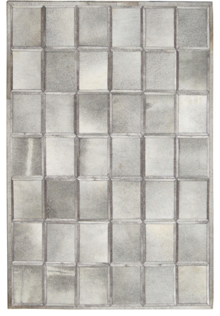The Brick Rugs Furniture 4u0027x6u0027 Madisons Multi Tone Grey Patchwork Brick Pattern Cowhide Area Rug