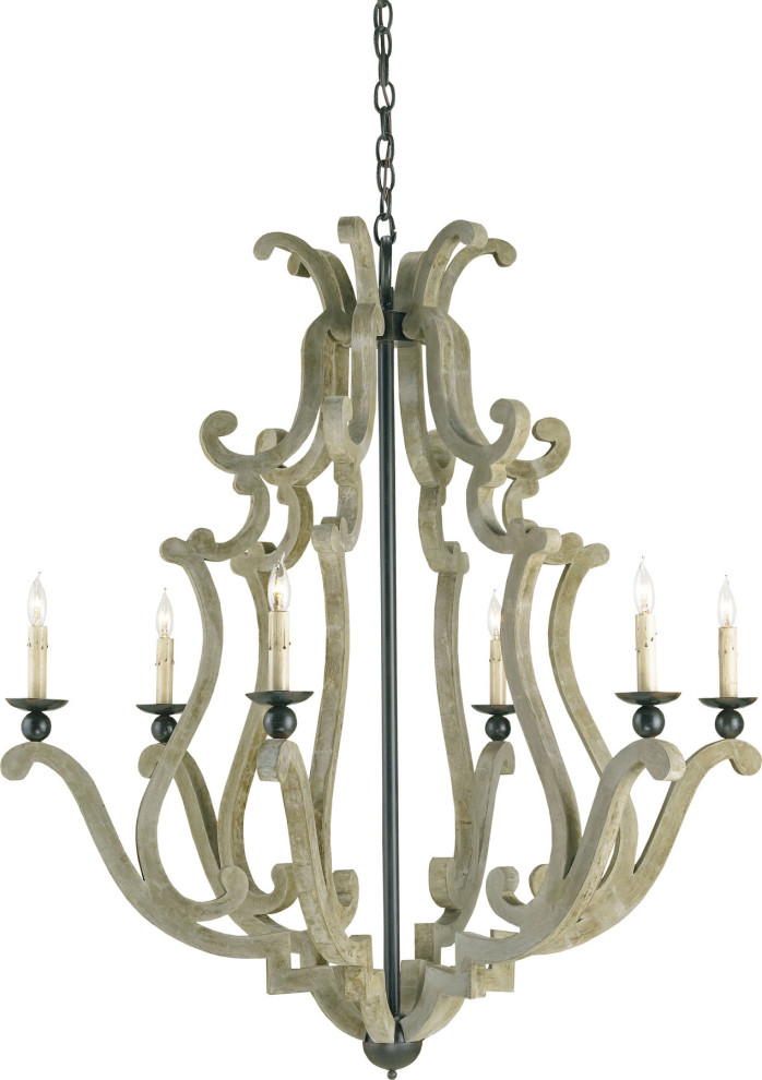 Currey & Company Durand Old Iron Six-Light 38'' Wide Chandelier