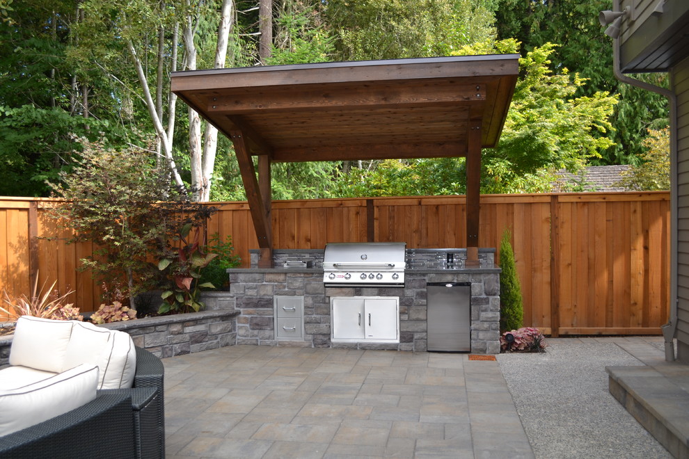This is an example of a traditional patio in Portland with no cover.
