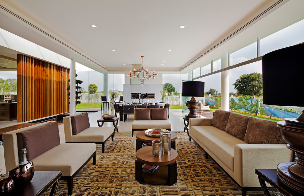 Contemporary living room in Bengaluru With No Fireplace and No TV.