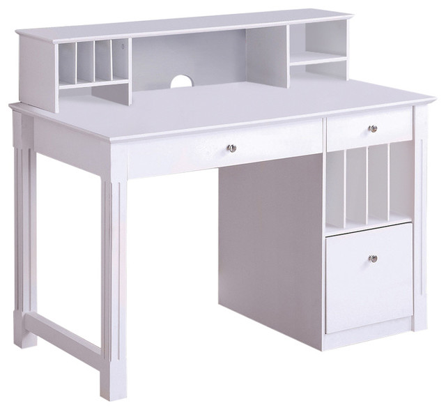 Solid Wood White Desk with Hutch - Transitional - Desks And Hutches ...