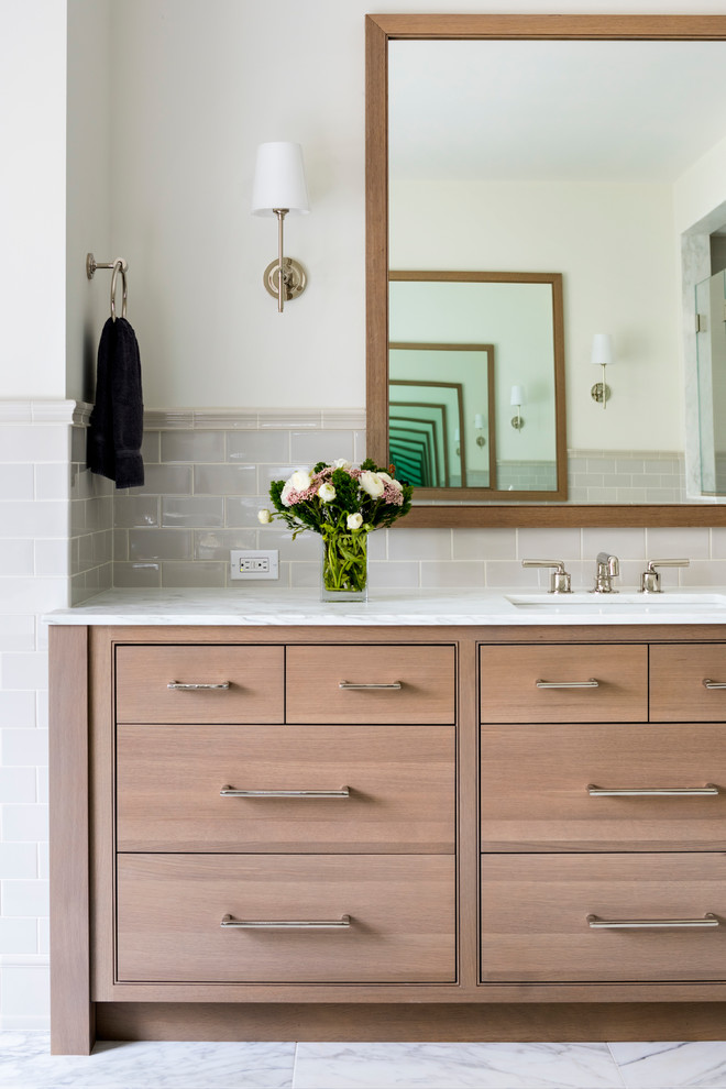 Oak and Marble Spa Master bath in Sleepy Hollow NY Transitional