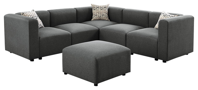 Lilola Home Betton Modular Sectional Sofa With Ottoman In Steel Betton Modular Sectional Sofa