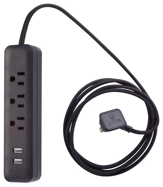 Globe 3Outlet USB Surge Protector Power Strip Modern Extension Cords And Power Strips by