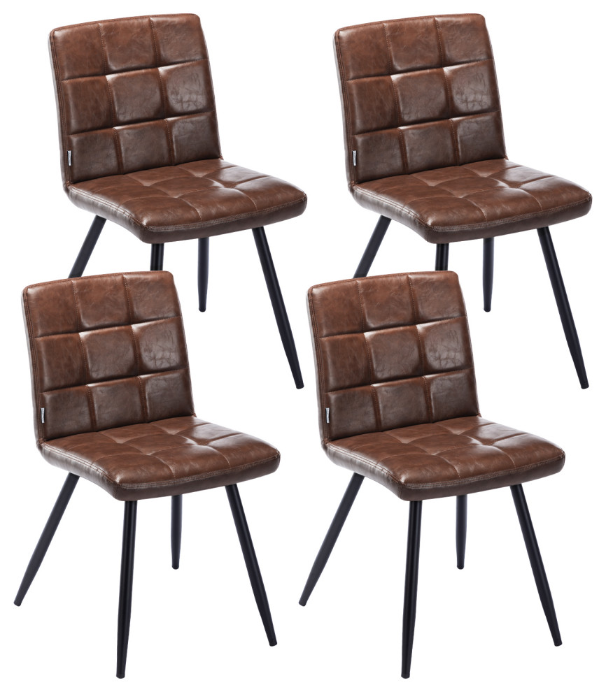 Set of 4 NineGrid Tufts Faux Leather Side Chairs Midcentury Dining