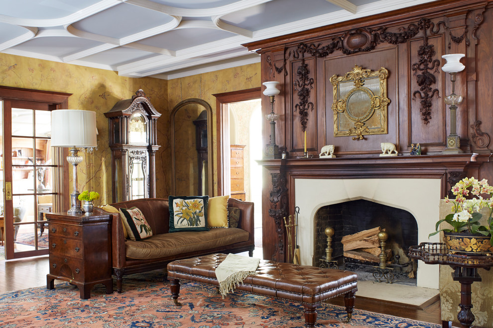 Photo of a traditional formal enclosed living room in New York with a standard fireplace.