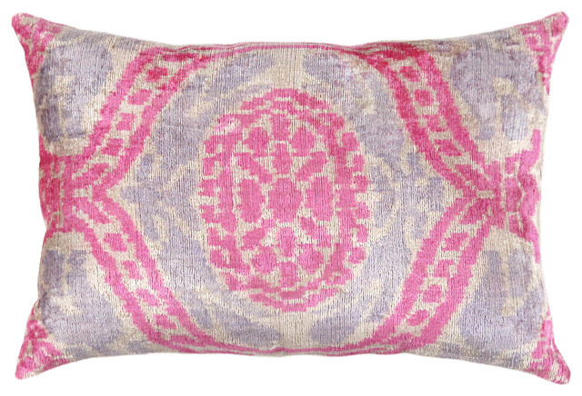 Pasargad Silk Velvet Ikat Pillow 16 X 24 Mediterranean
