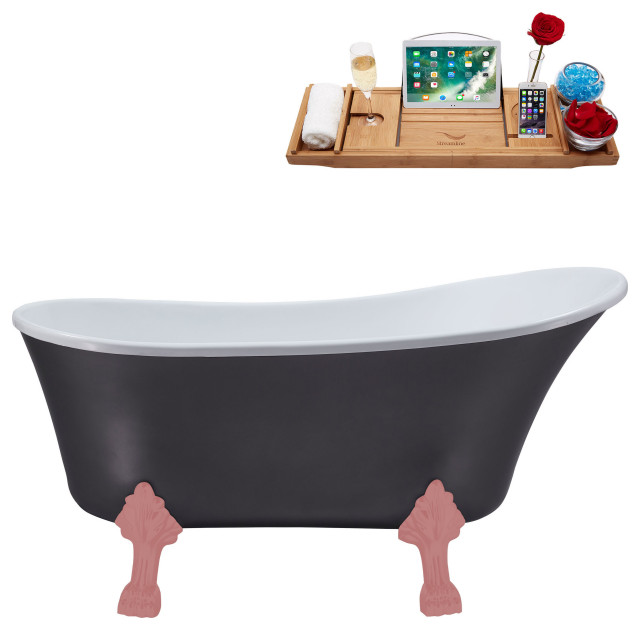 55" Streamline N359PNK-IN-ORB Clawfoot Tub and Tray With Internal Drain