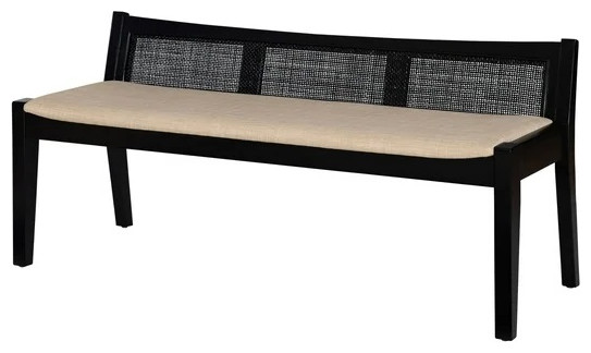 Traditional Bench, Hardwood Frame With Padded Polyester Seat, Dark Brown/Beige