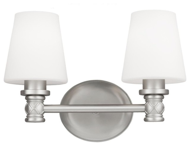 Xavierre 2-Light Vanity, Satin Nickel With Opal Etched Cased Glass