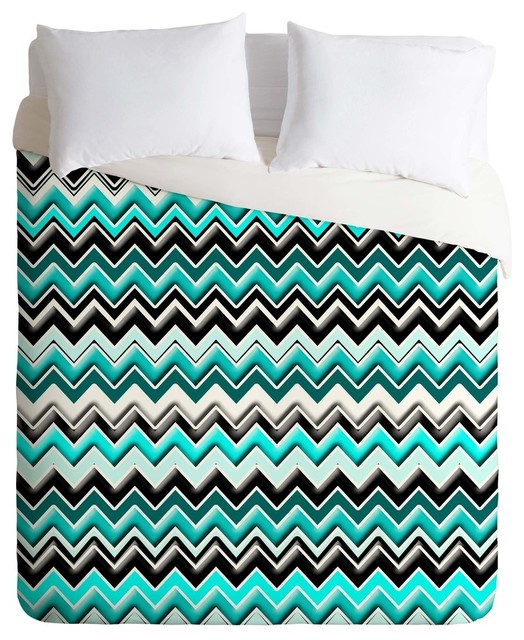 Deny Designs Madart Inc Turquoise Black White Chevron Duvet Cover Lightweight