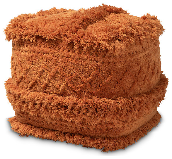 Cassandra Moroccan Orange Handwoven Pouf Ottoman Scandinavian Floor