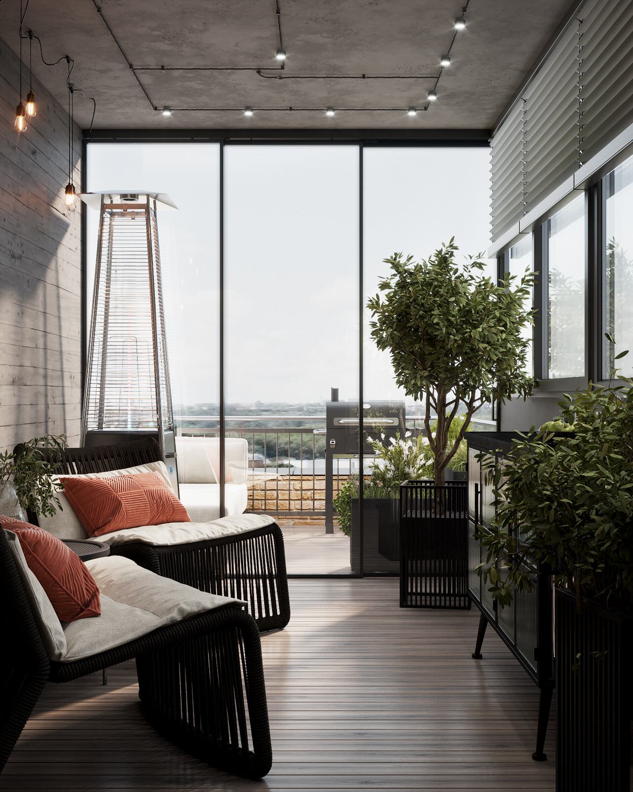 Монохромная квартира с террасой.