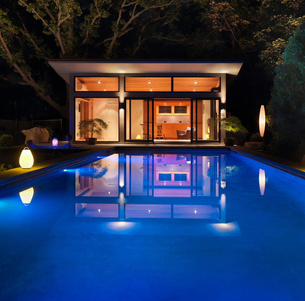 Inspiration for a contemporary rectangular pool in Boston.