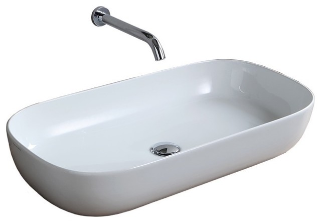 30 Oval White Ceramic Trough Vessel Sink