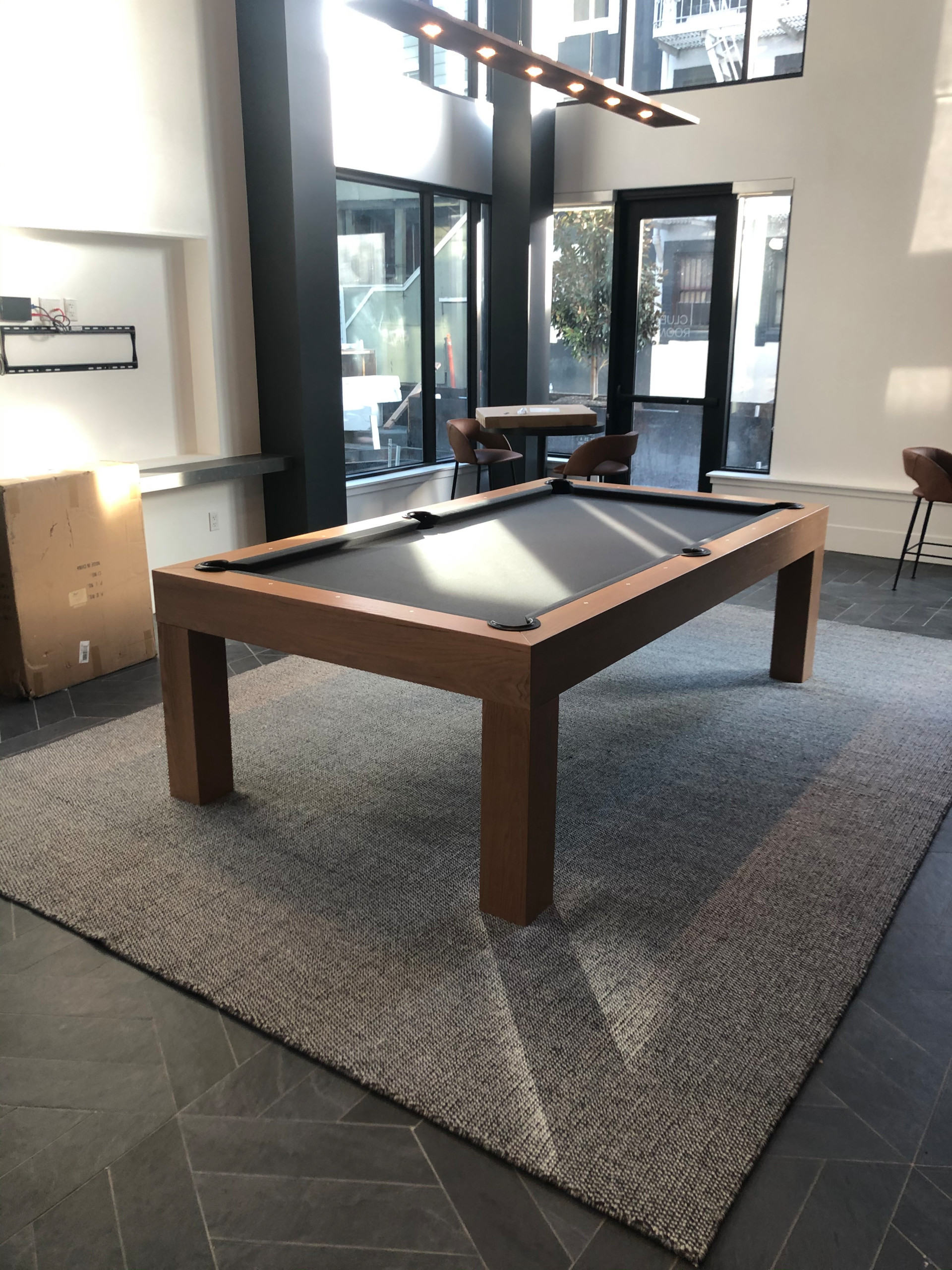 Modern pool table for a game room in an upscale apartment complex