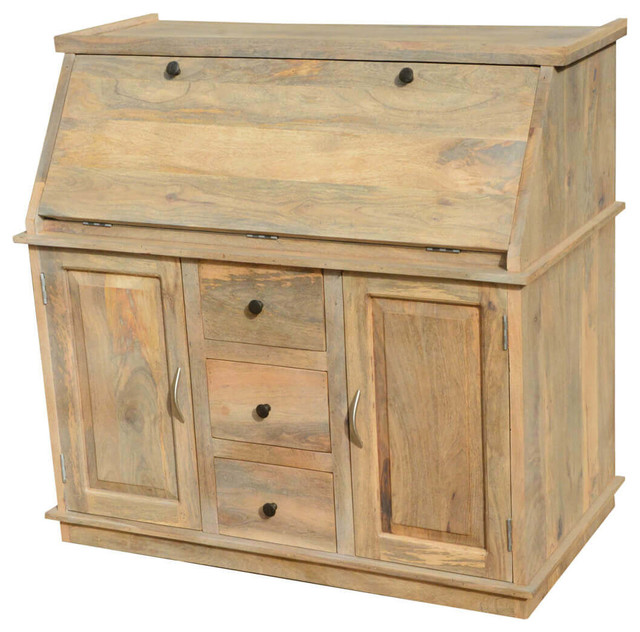 Mapalia Rustic Solid Wood Drop Front Secretary Desk