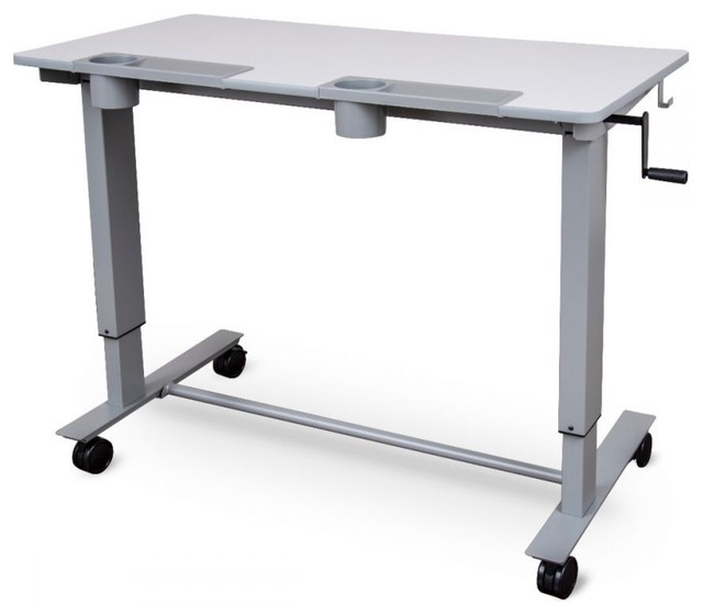 Two Student Standing Desk With Crank Gray Desktop Gray Frame