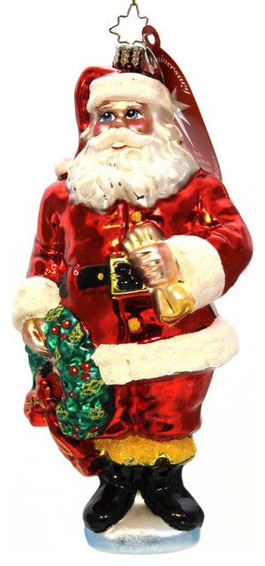 5 12 Large Santa and Bird Bell Radko Glass Christmas Ornament