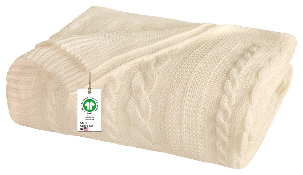 Delara GOTS Certified Organic Cotton Throw Blanket 50x70 inches, Natural