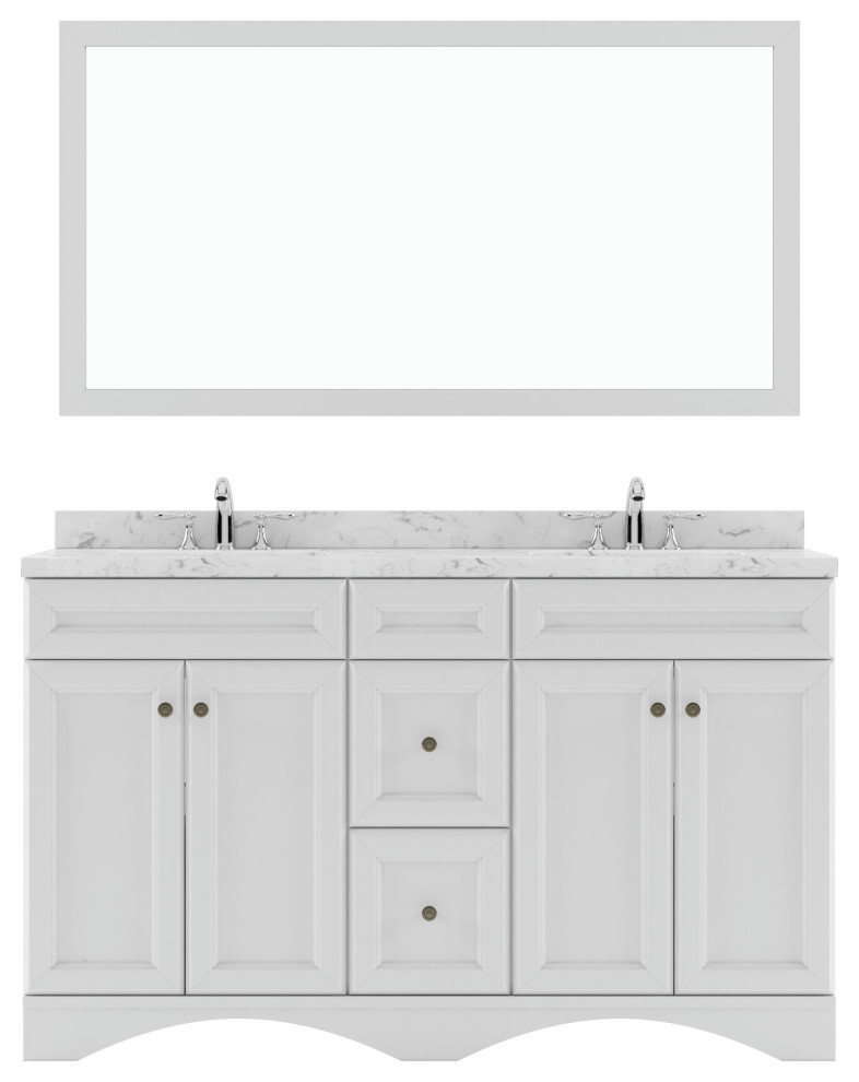 Talisa 60" Double Bath Vanity in White, Quartz Top, Sinks, ED25060
