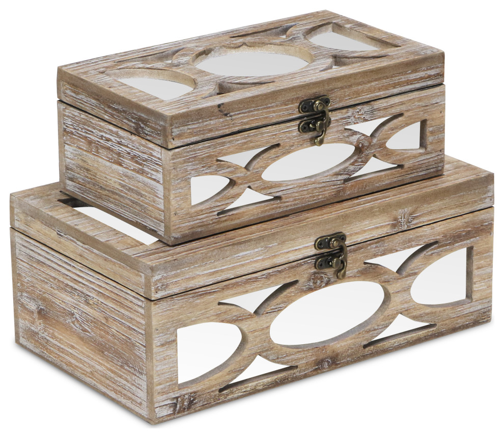 Mirror Wood Boxes - Set of 2