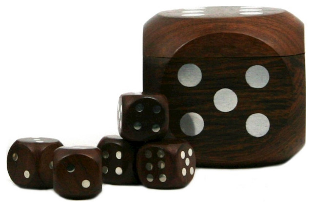 Authentic Models Dice Box With 5 Dices, Silver/Honey