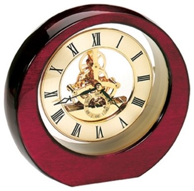 8" High Glossed Mahogany "Banker's" Analog Clock with Visual Gears
