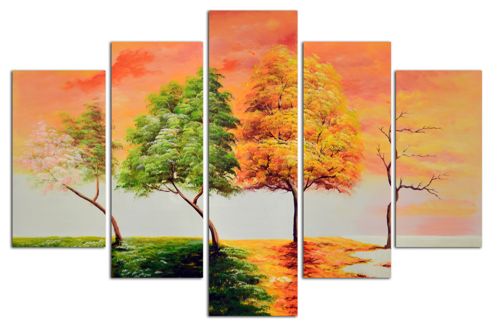Seasonal Trees Original Oil Painting On Canvas, Set of 5