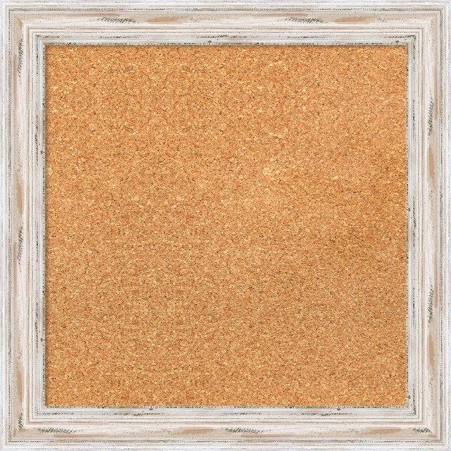 Framed Cork Board, SmallLarge, Alexandria Whitewash Wood Farmhouse Bulletin Boards And