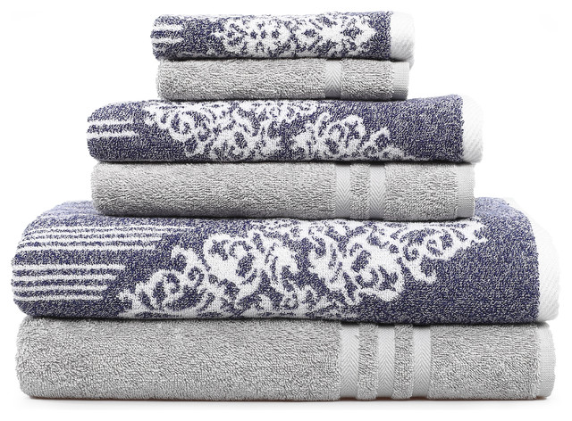 Gioia-Denzi 6-Piece Towel Set, Ocean Blue and Gray