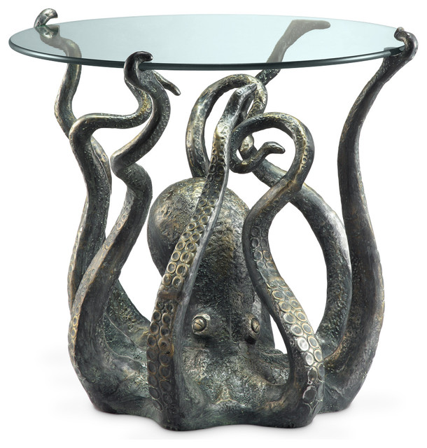 Incredible Cast Aluminum Octopus Gl Top End Table Beach Style Incredible Cast Aluminum Octopus Gl Top End Table