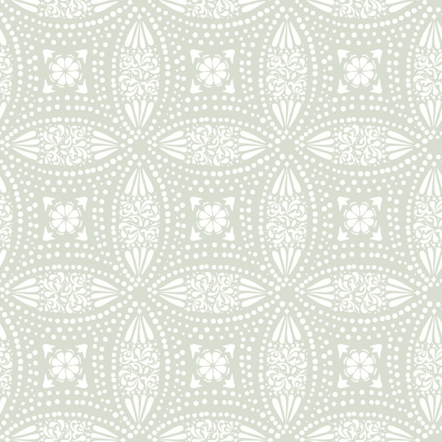 Green and White Overlapping Medallions Peel and Stick Wallpaper