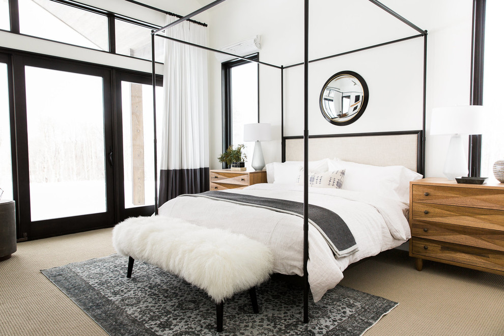 Design ideas for a transitional master bedroom in Salt Lake City with white walls.