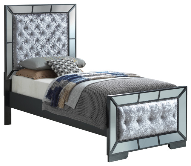 Galera Tufted and Mirrored Bed Transitional Kids Beds by Glory