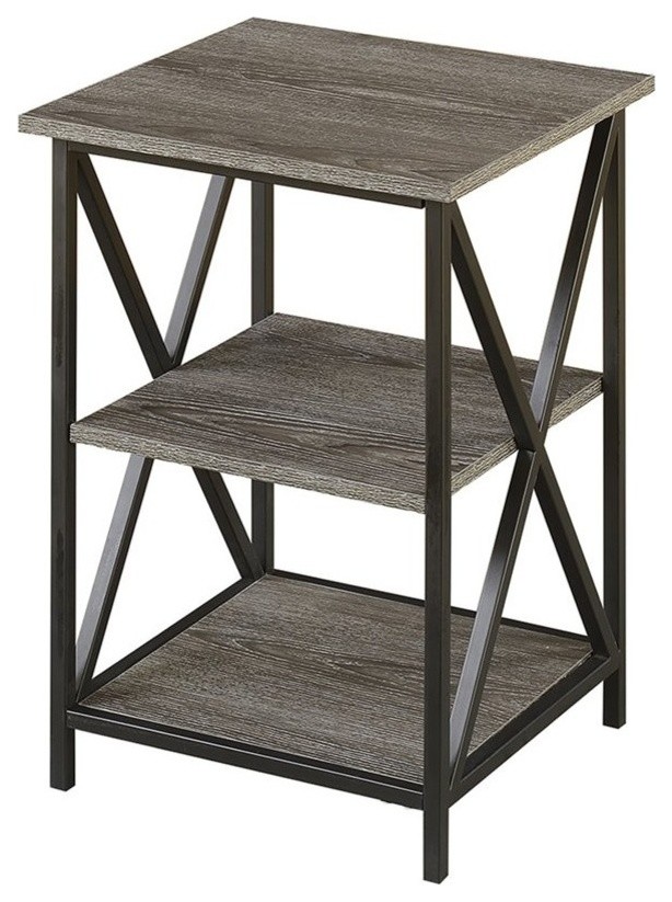 Convenience Concepts Tucson Three-Tier End Table in Weathered Gray Wood Finish