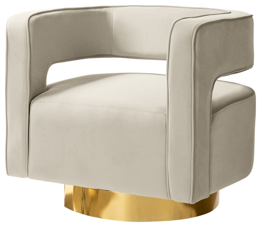 Comfy Swivel Barrel Chair With Metal Base Contemporary Armchairs