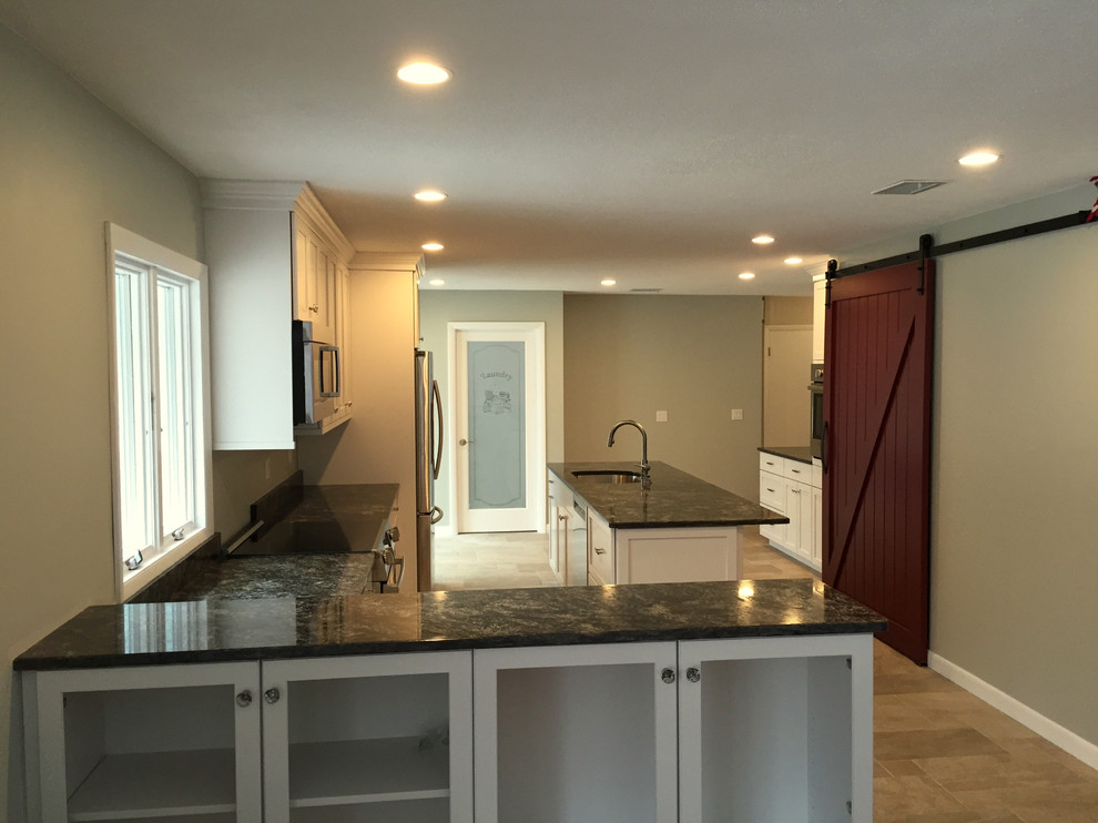 Example of a transitional kitchen design in Boston