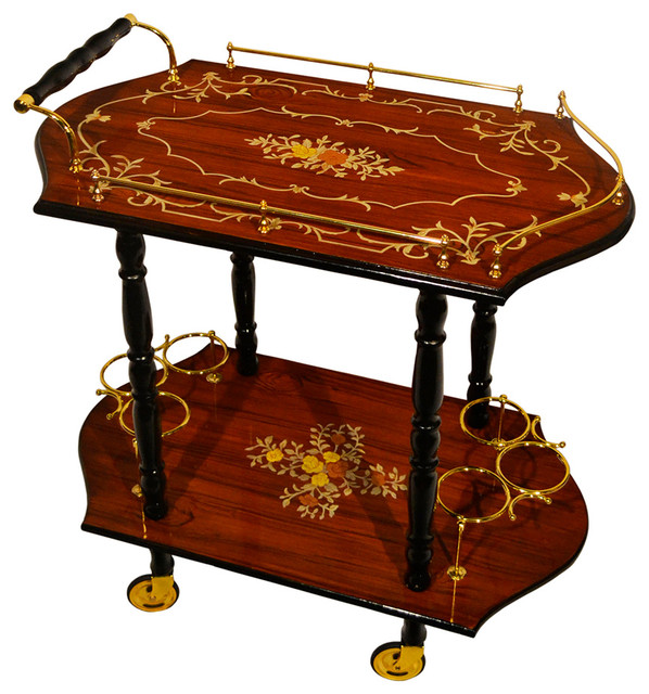 Soro Inspired Inlaid Wood Burl Toned Beverage Serving Cart Soro Inspired Inlaid Wood Burl Toned Beverage Serving Cart Traditional Bar Carts By Three Star Import And Export